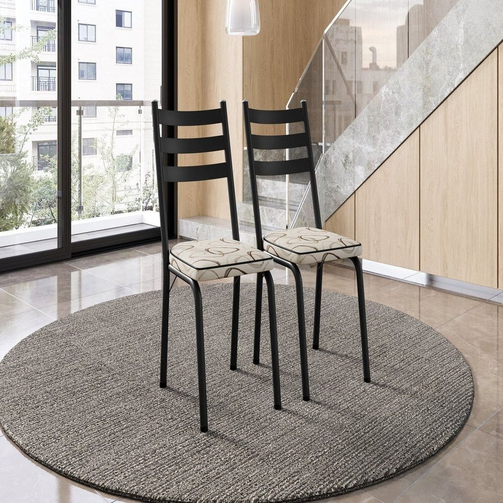 Conjunto com 2 Cadeiras para Cozinha Europa Preto/ Cedro