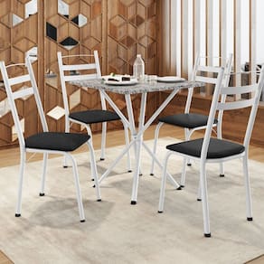 Conjunto de Mesa com 4 Cadeiras Leia Branco/Preto/Ocre