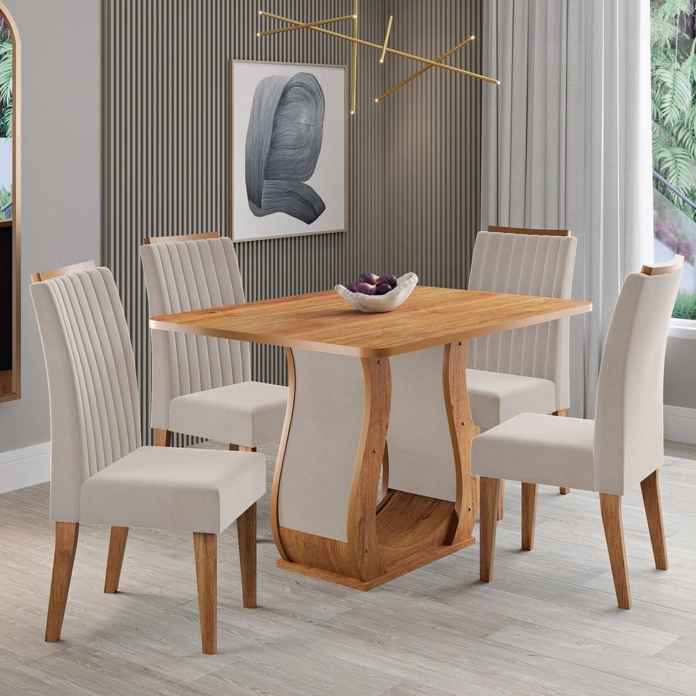 Conjunto Sala de Jantar 120x80,3cm Tampo sem Vidro com 4 Cadeiras Inspirare Mel/Bege