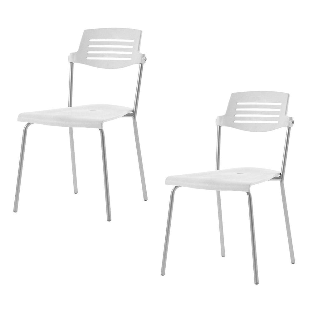 Conjunto 2 Cadeiras Base Tubular Fixa Clean Prata/Branco