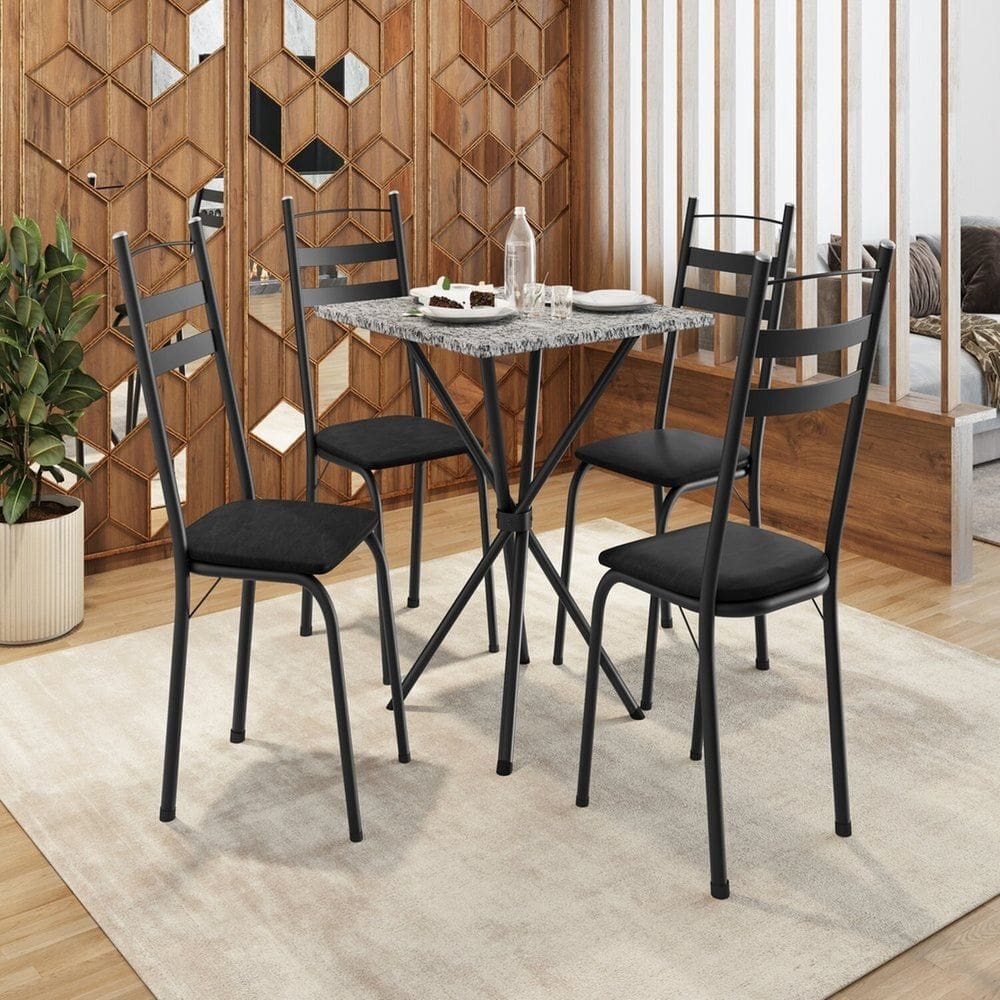 Conjunto de Mesa com 4 Cadeiras Leia Preto/Ocre