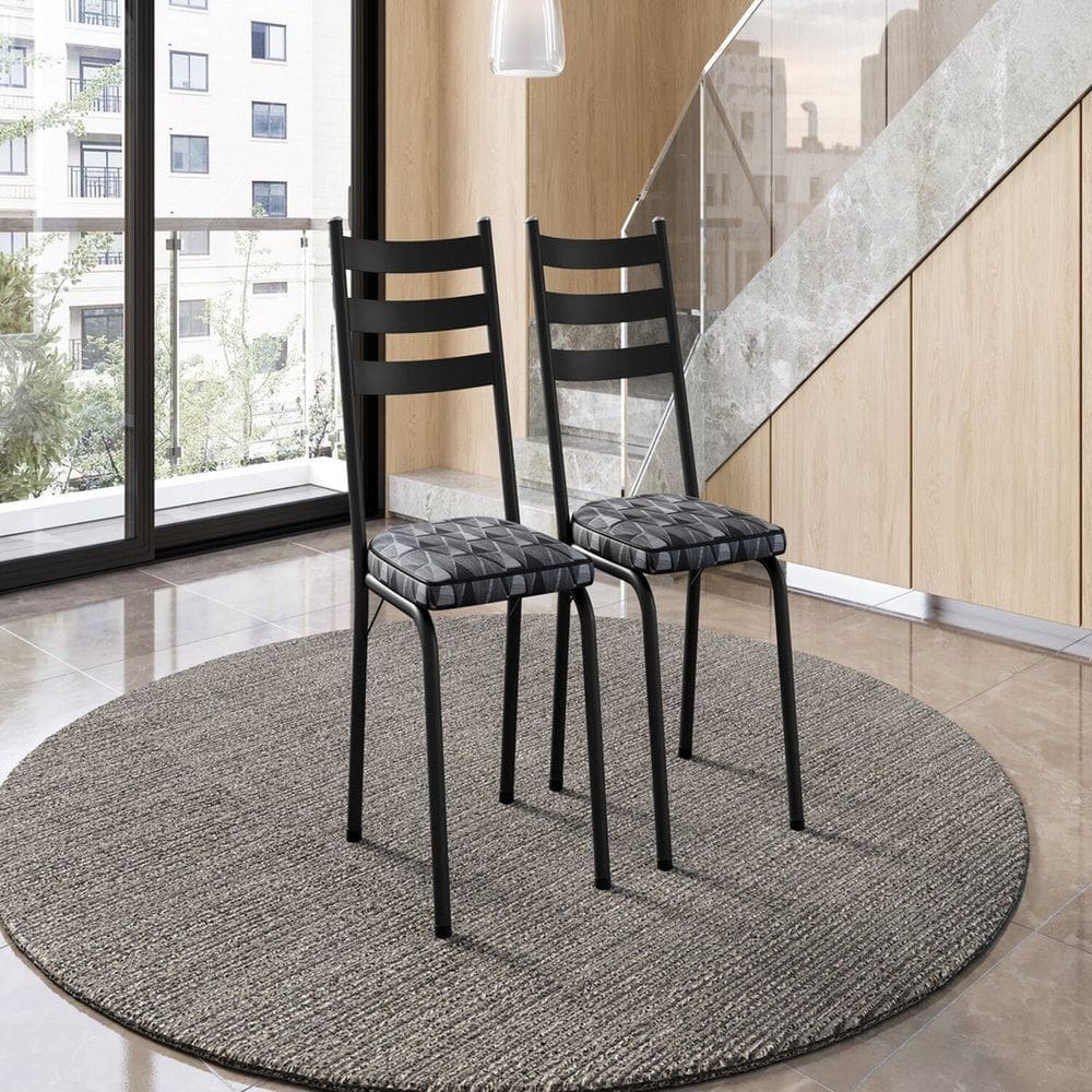 Conjunto com 2 Cadeiras para Cozinha Europa Preto/ Mosaico Silver