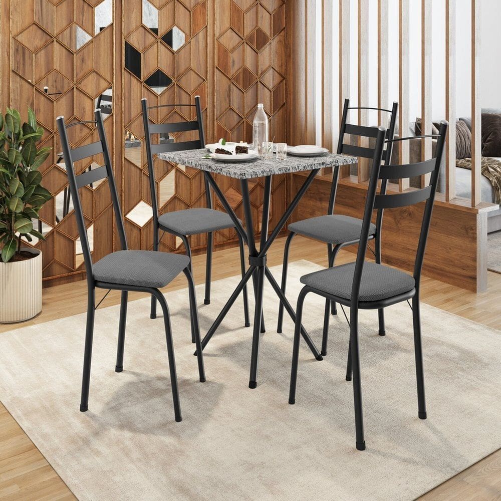 Conjunto de Mesa com 4 Cadeiras Leia Preto/Platina/Ocre