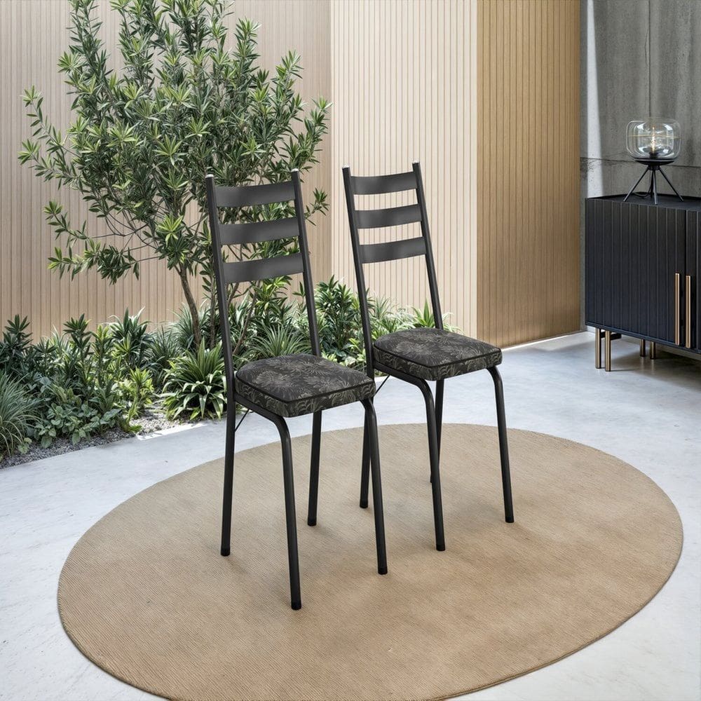 Conjunto com 2 Cadeiras para Cozinha Europa Preto/ Dourado