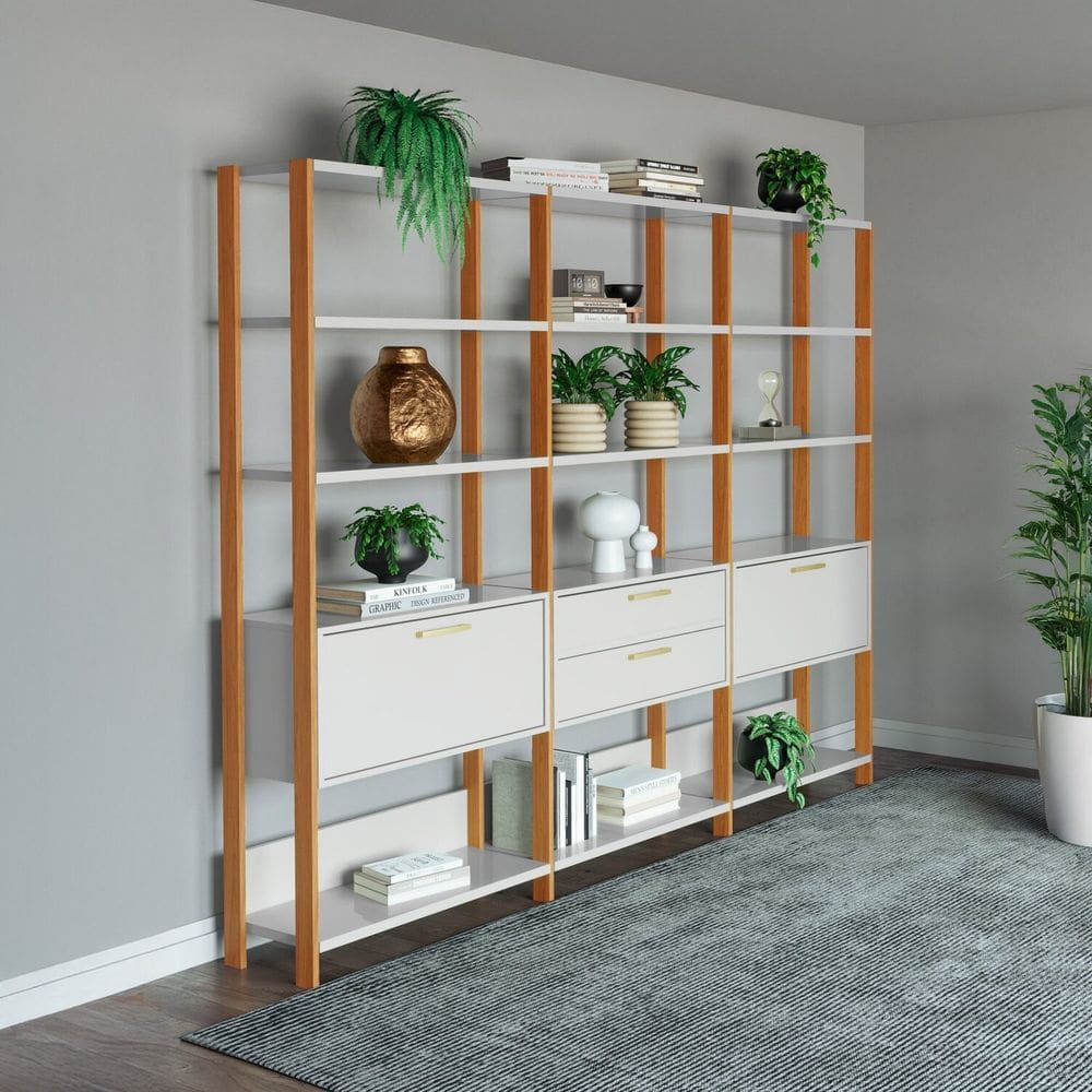 Estantes para Livros 3 Unidades 100% Mdf Dalla Freijó / Off White