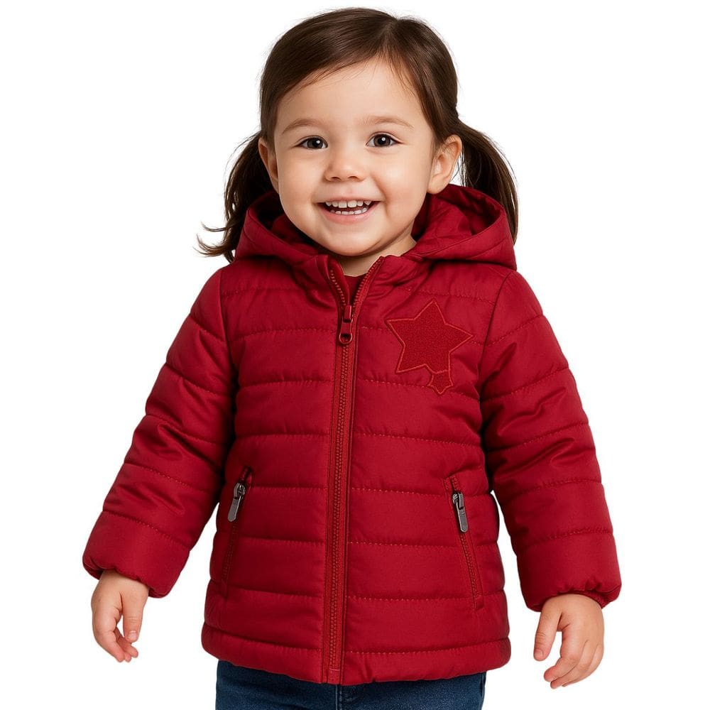 Jaqueta Casaco Infantil Inverno Vermelha Capuz Estrela Frio