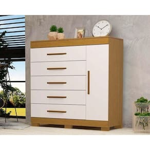 Cômoda Casal Rayane 1 Porta e 5 Gavetas c/ Sapateira Cinamomo/Off White - ACP
