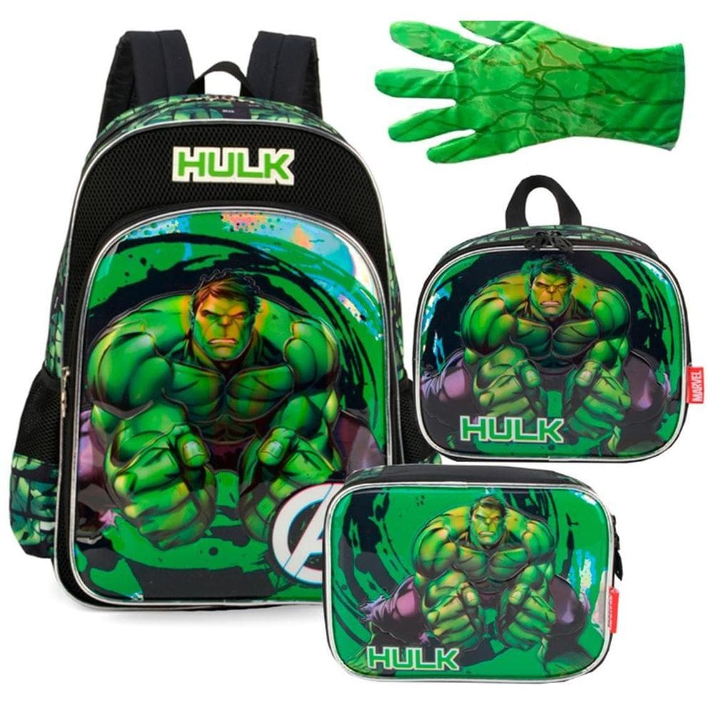 Kit Mochila Costas, Lancheira E Estojo Box Hulk Avengers