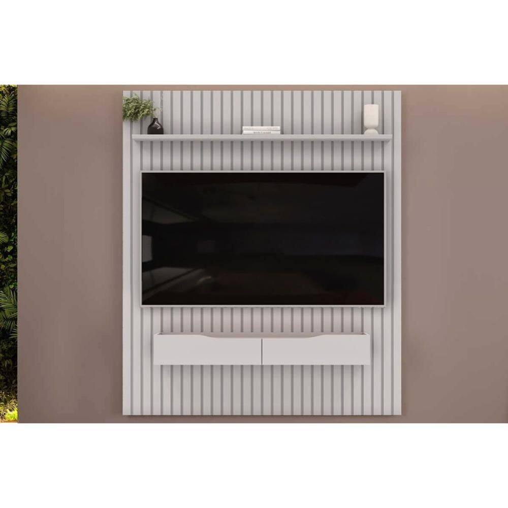 Rack Bancada c/ Painel p/ TV até 65 Pol Pratic Ripado 2 Gavetas 183x240cm Bali - DJ Móveis