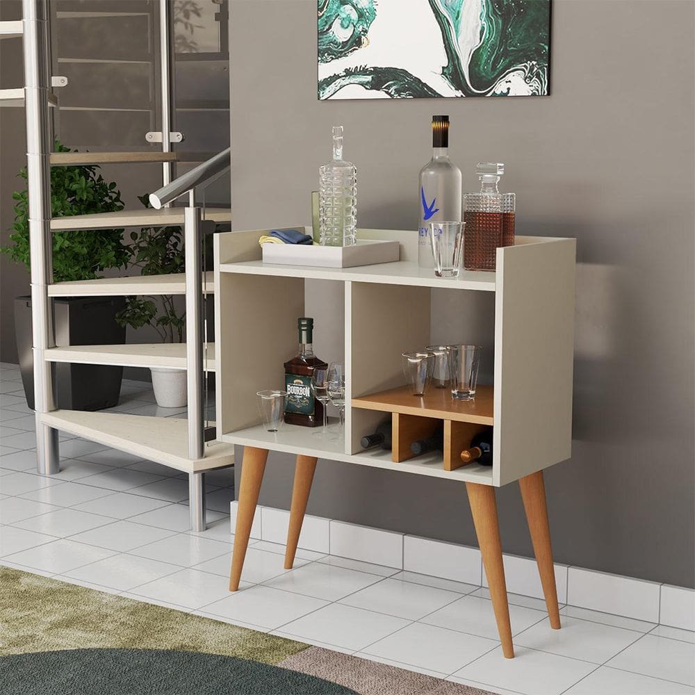Buffet Aparador Minibar com Adega Pés Palito Amanda Off-white