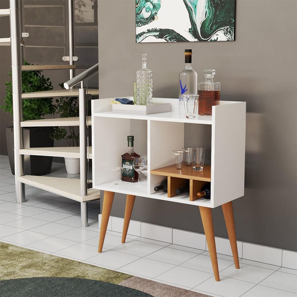 Buffet Aparador Minibar com Adega Pés Palito Amanda Branco