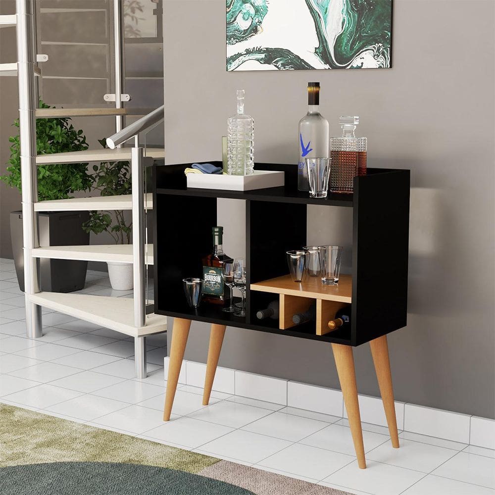 Buffet Aparador Minibar com Adega Pés Palito Amanda Preto