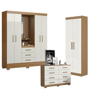Guarda Roupa Solteiro Paris 2045150 com Armário Multiuso 2 Portas 2000191 e Cômoda 8 Gavetas 2014148 Atacama Off White - Aramóveis