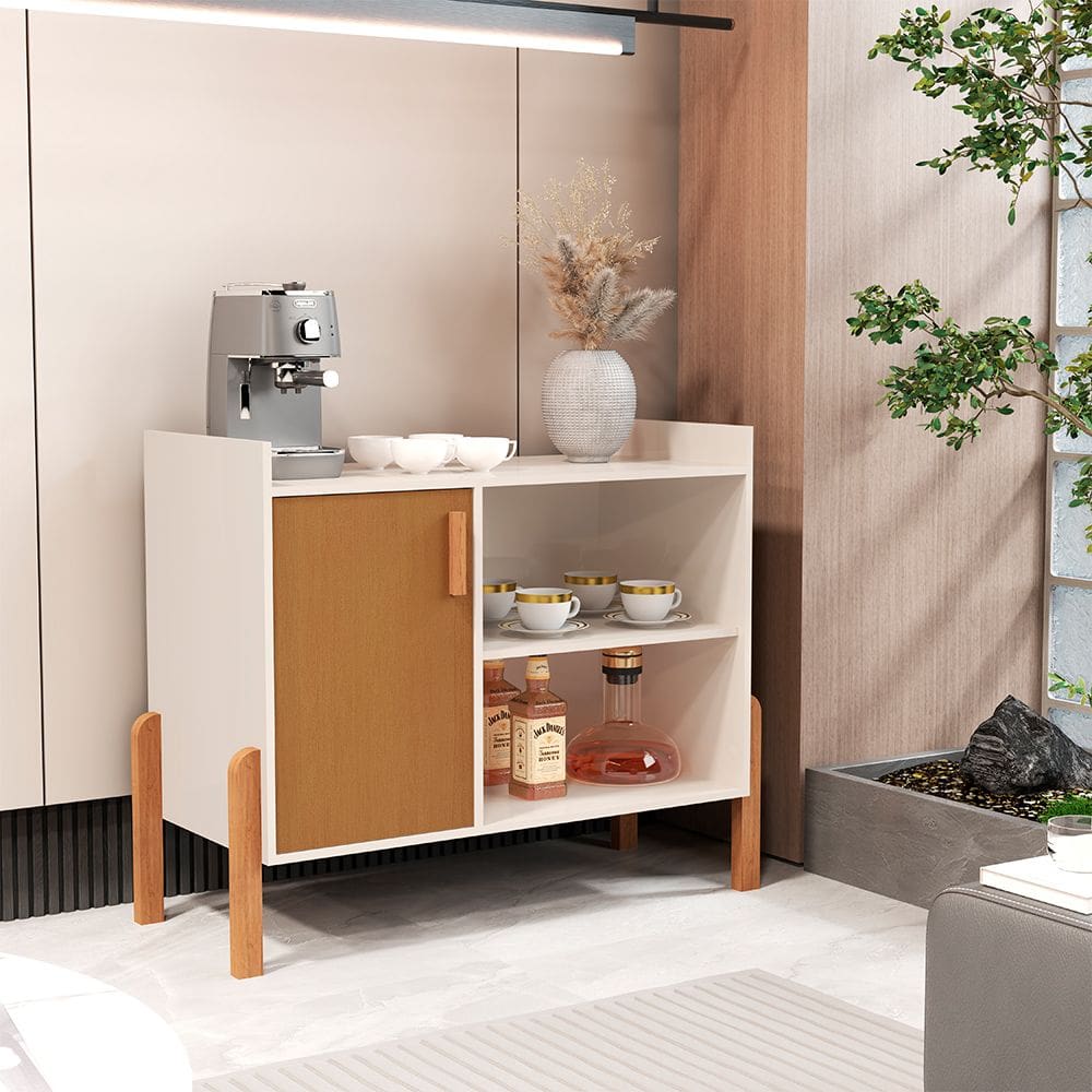 Aparador Buffet Retrô Multiuso Luxor com 1 Porta Off-white/cedro