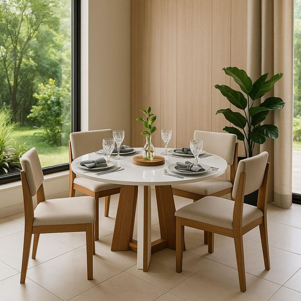 Sala de Jantar Moderna c Vidro 4 Cad 1,10m - Rubi Turim - LJ