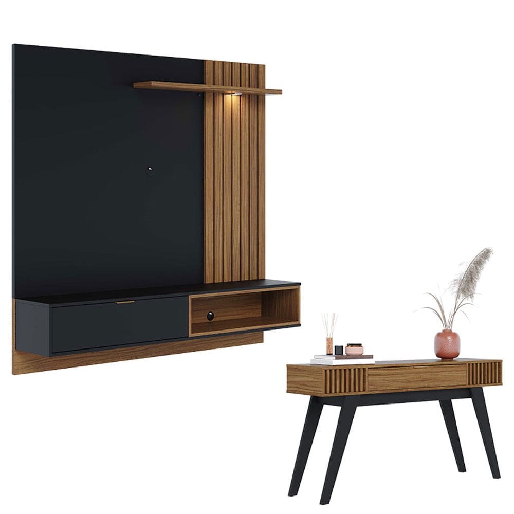 Painel para Tv Suspenso Tocantins 1.6 Preto Acetinado Noce Milano com Aparador para Sala Riviera Noce Milano – Colibri