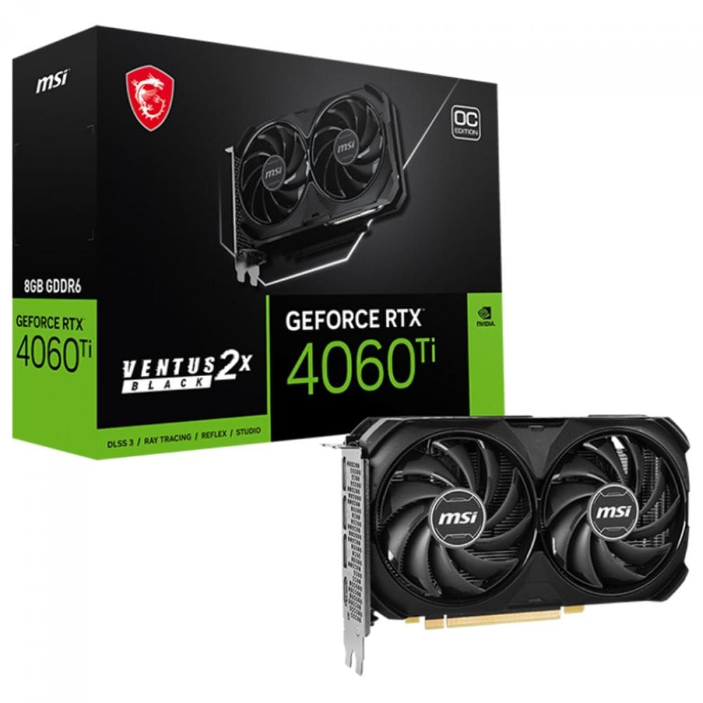 Placa de Vídeo MSI Ventus 2X Black OC RTX 4060Ti 8GB GDDR6