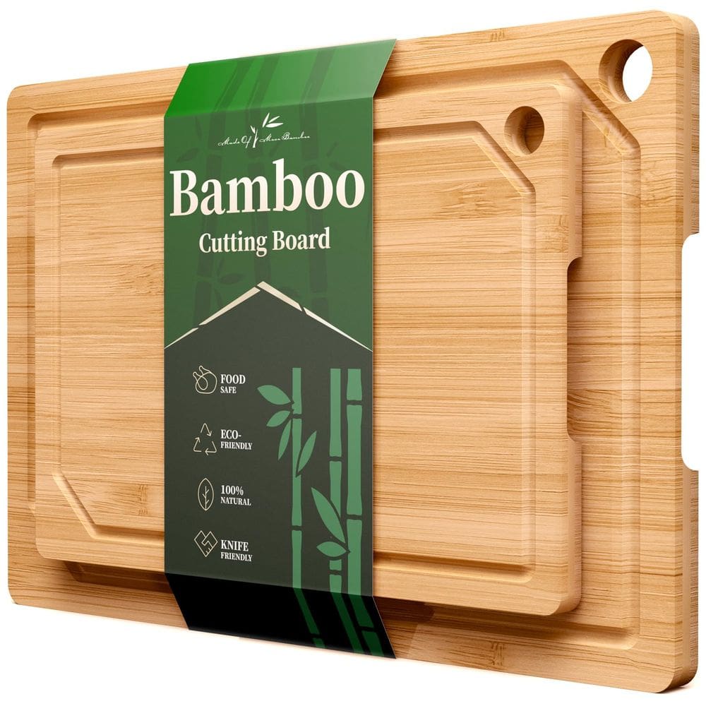 Tábua de cortar Kitsure Bamboo de vários tamanhos com Juice Grooves, pacote com 2