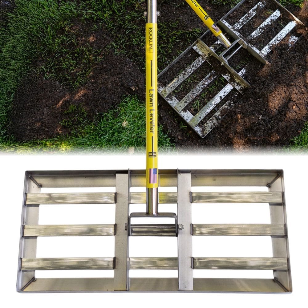 Ancinho de nivelamento de gramado Rocklin™ em aço inoxidável Levelawn 22x10cm