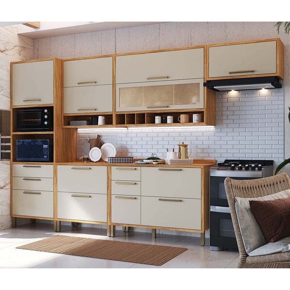 Cozinha Completa 6 Peças Vicenza Espresso Móveis Amêndoa/Off White
