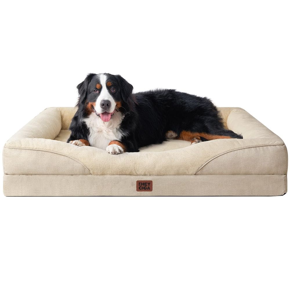 Cama de cachorro EHEYCIGA Memory Foam XXL para cães extra grandes bege