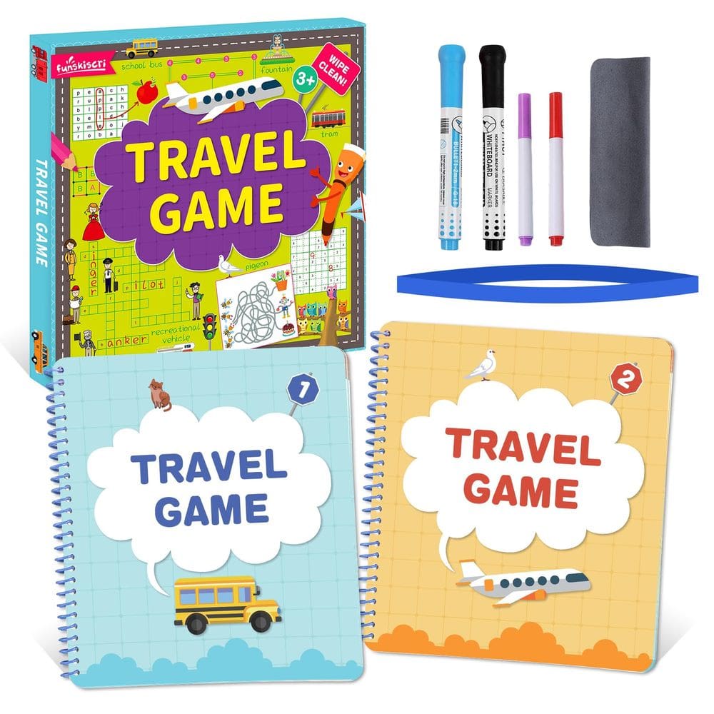 Jogos de viagem FUNSKISCRI Car Bingo para crianças de 4 a 8 anos, pacote com 2
