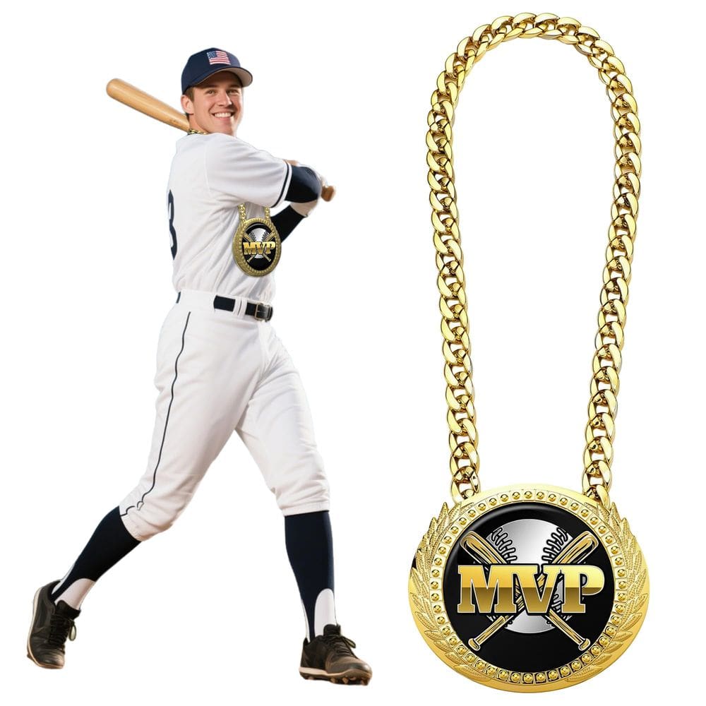 Colar de troféus: corrente de beisebol, medalha MVP, prêmio de 15 cm