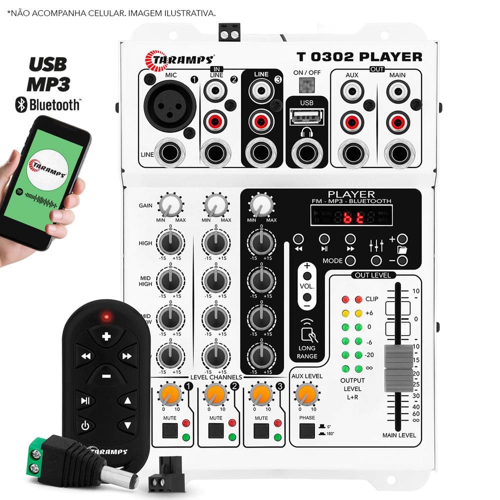 Mesa De Som Automotivo Taramps T0302 Player Bluetooth Usb