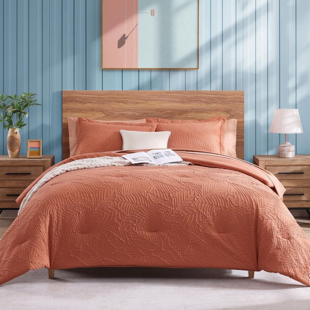 Conjunto de edredom Geniospin Twin Burnt Orange texturizado, 5 peças