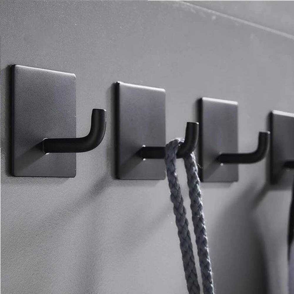 Kit 3 Ganchos Duplos Preto Adesivos Sem Furo Metal - Preto