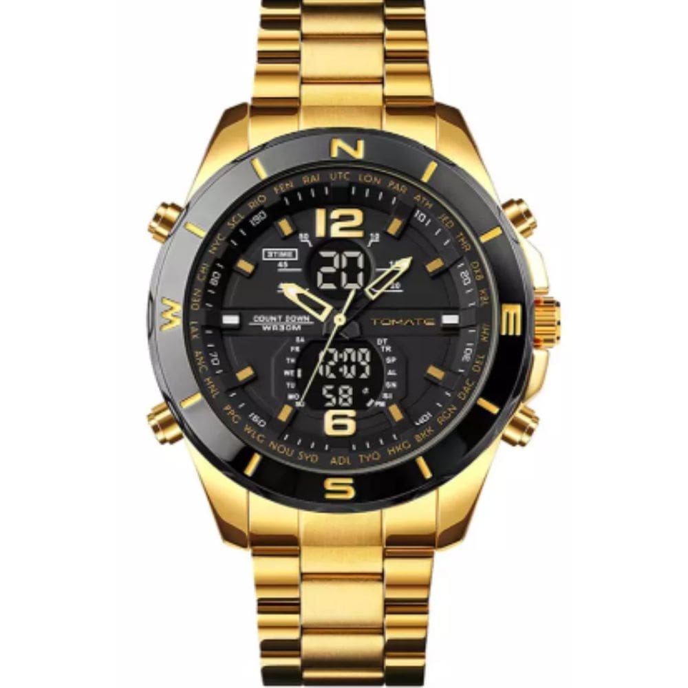 Relógio Analógico Digital Dourado