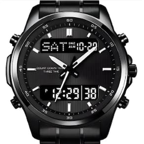 Relógio Analógico Digital Pulseira Aço Inoxidável Preto