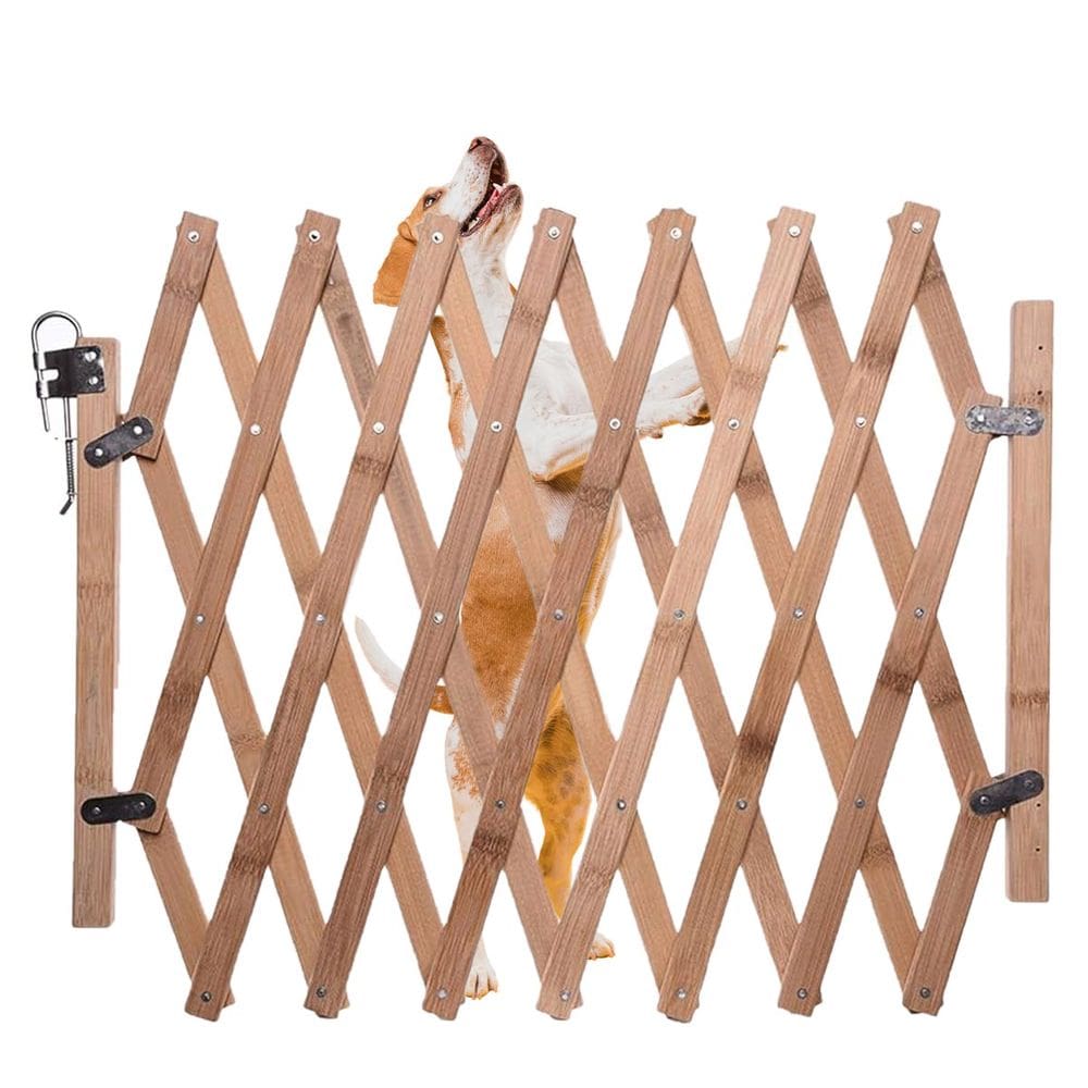 Portao Retratil de Bambu Pet Cachorro Cao Bebe Criança Cercado Grade Sanfonada