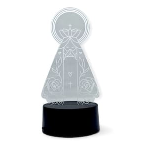 Luminária Rgb Nossa Senhora Floral Delicada Base Preta 19cm