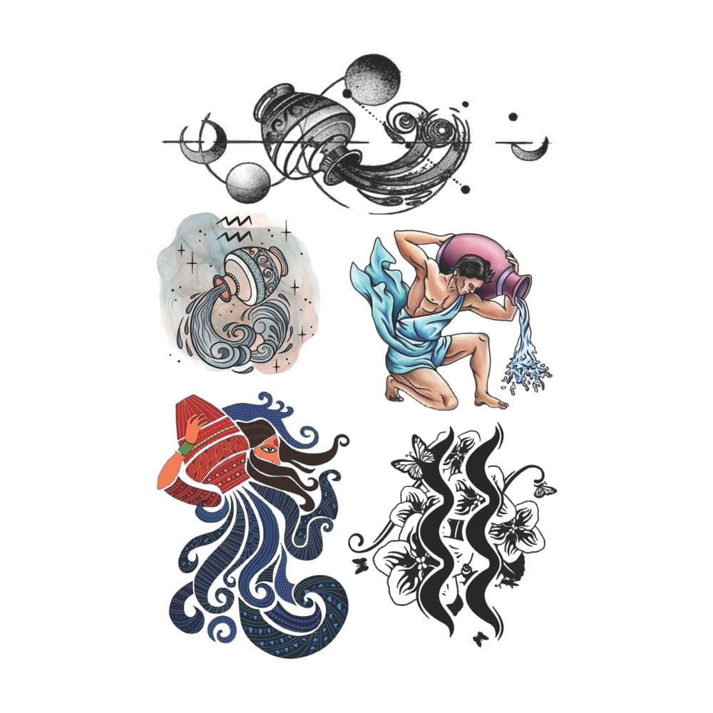 5 Tatuagens Temporárias Tema Signo Aquario