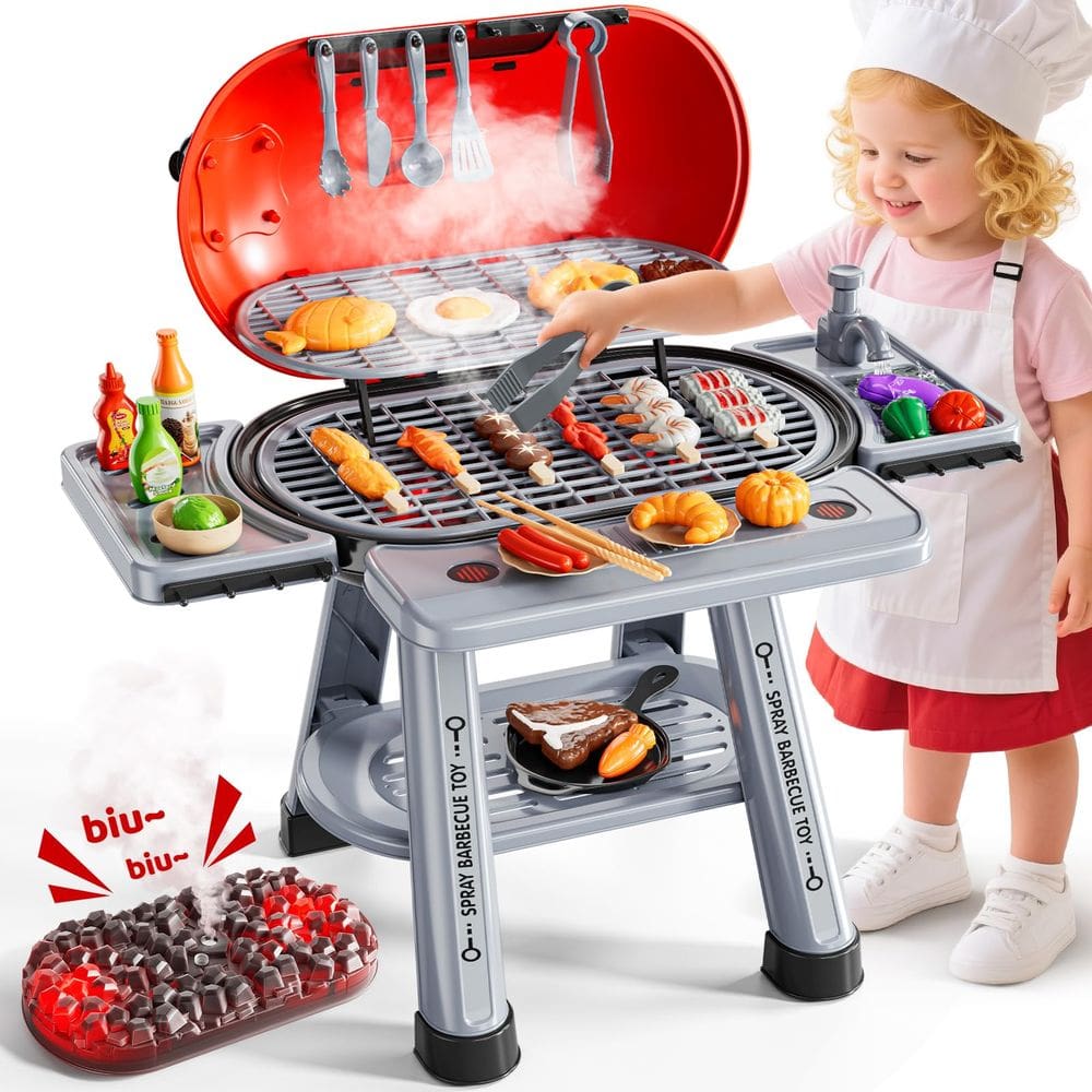 Conjunto de brinquedos de cozinha NIPLOOOW Kids BBQ Grill com fumaça e luz de 3 a 8 anos