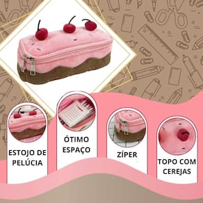 Estojo Necessaire de Pelúcia em Formato de Bolo de Cereja Super Fofo | Fashion | Acessórios | Kawaii | Presente | Itens
