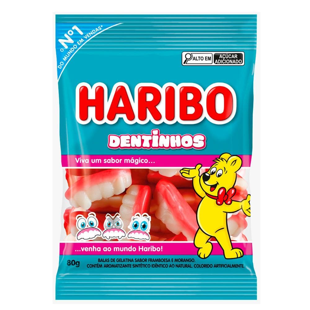 Balas de Gelatina Haribo Dentinhos Framboesa e Morango 80g