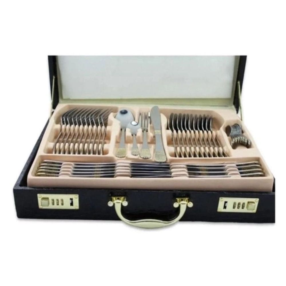 Faqueiro Inox 84 Peças Banhando Ouro 24K