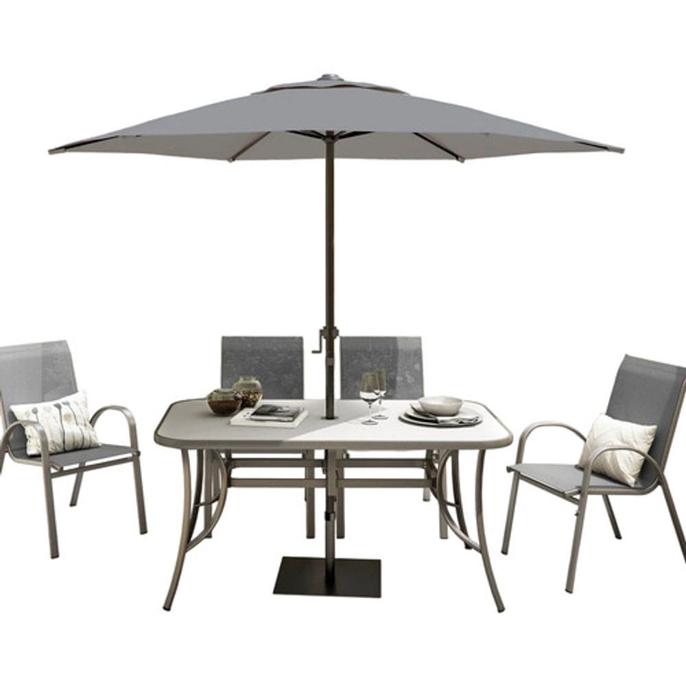 Conjunto Para Jardim 6 Lugares Em Aco Cinza Com Ombrelone