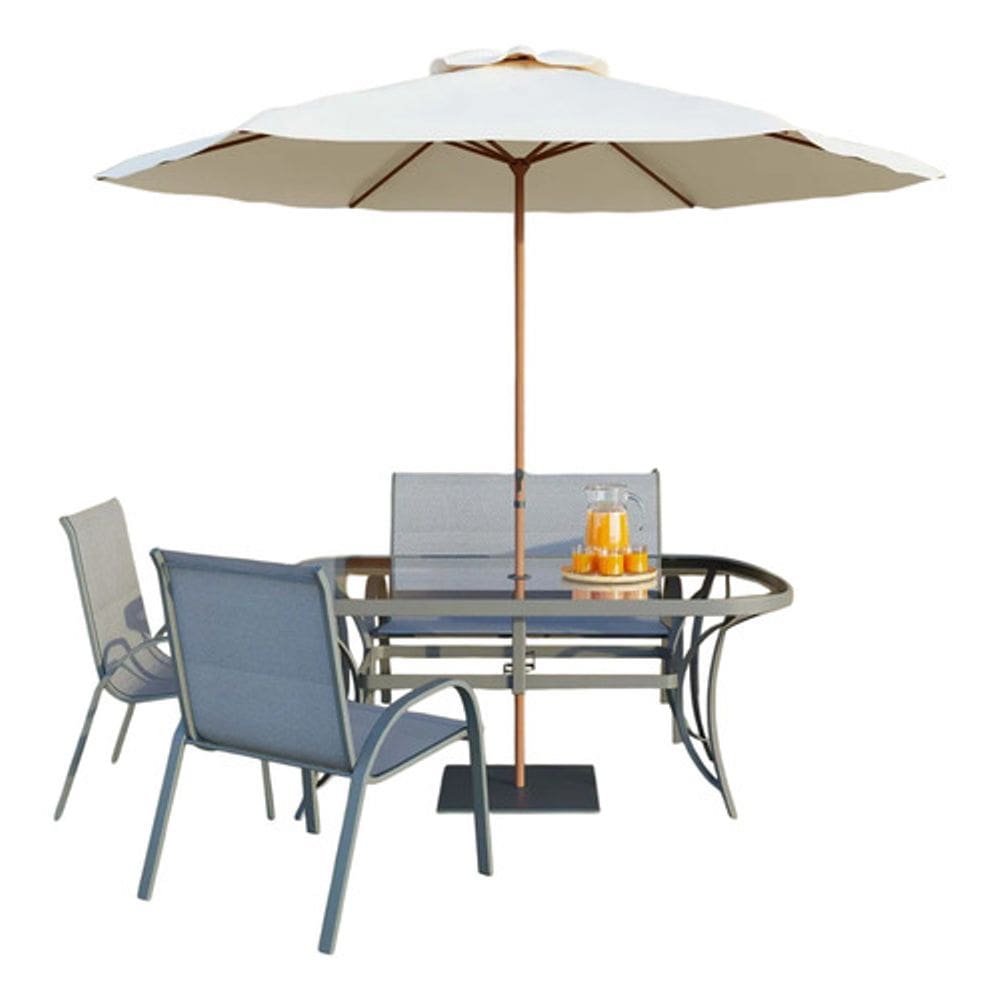 Conjunto Para Jardim Cinza 4 Lugares Em Aco Com Ombrelone