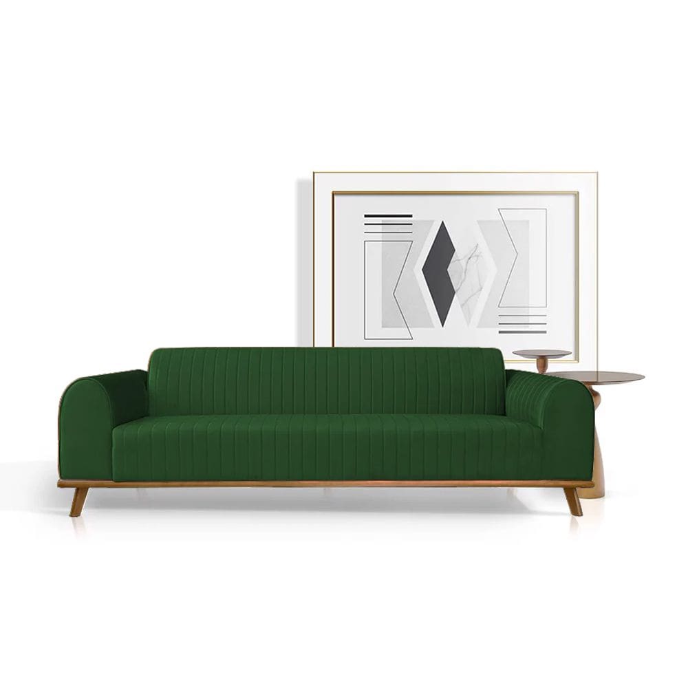 Sofá Living Átila 2,10m em Veludo Verde Base Madeira Maciça