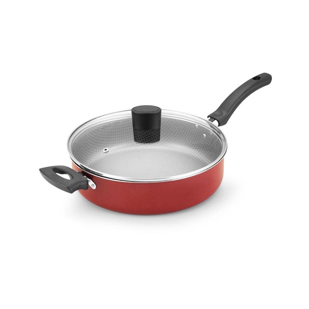 Frigideira Antiaderente Com Tampa De Vidro E Alça- Vermelho