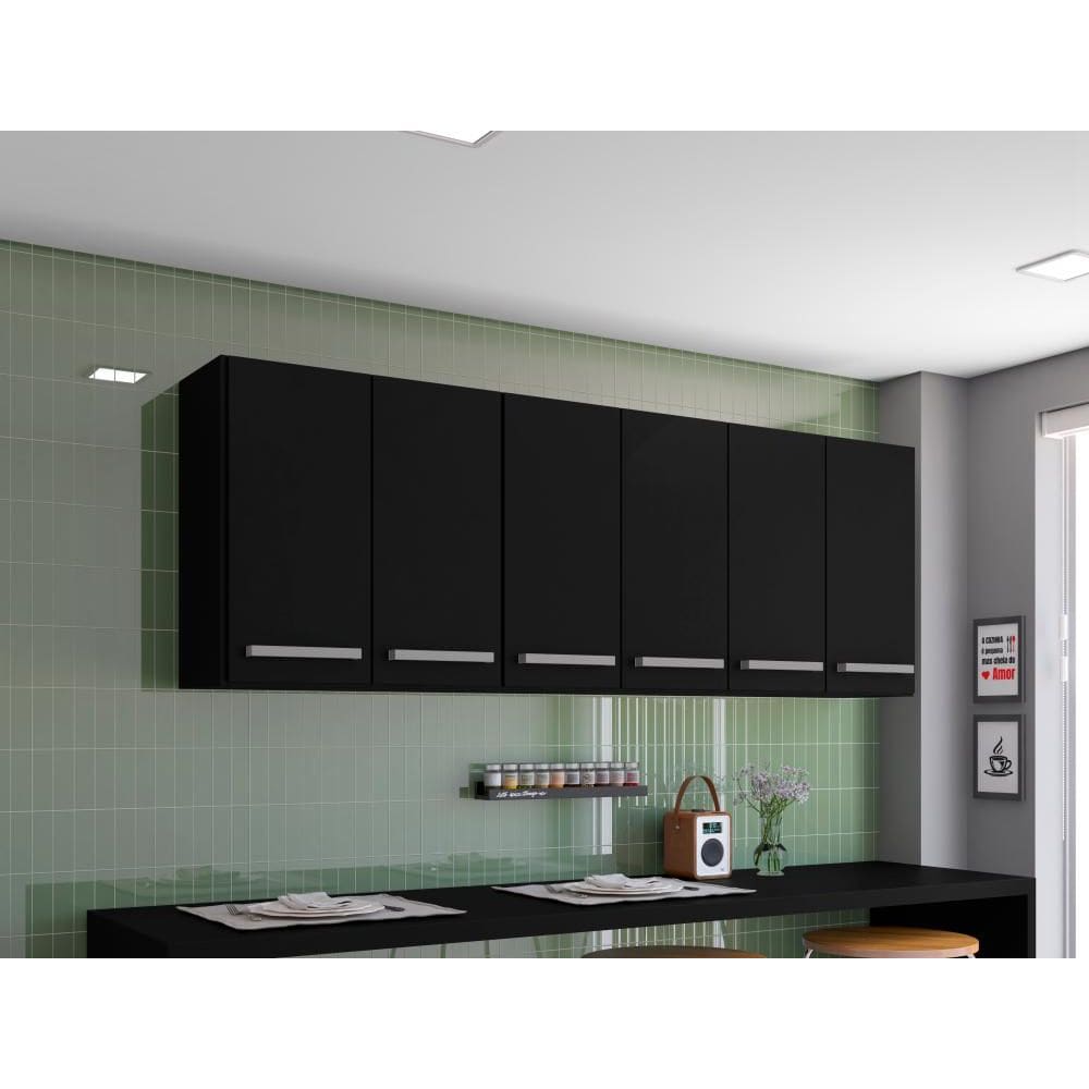 Armario Aereo para Cozinha 4 Portas Preto Maldivas Bela Casa