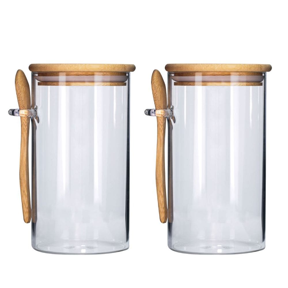 Jogo 2 Potes Vidro Hermético 870ml com Tampa Bambu e Colher Bambu - Tuut