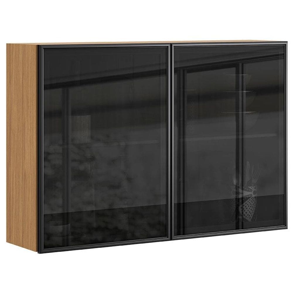 Armário Aéreo Art 6003 2 Portas de Vidro 120 cm Freijó ABS Preto – Kits Paraná