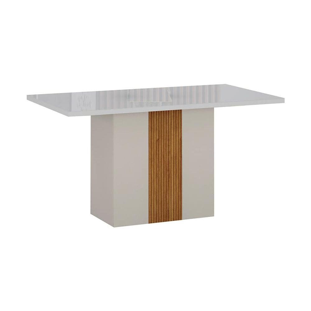Mesa de Jantar Retangular com Tampo de Vidro Doha 100% MDF Off White e Amadeirado 120 cm