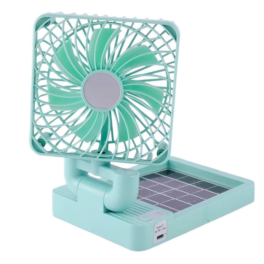 Ventilador Dobrável Portátil Solar e USB 3 Velocidades Compa
