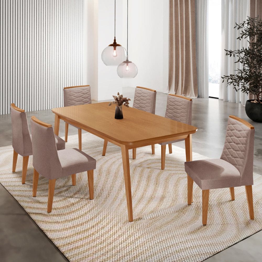 Mesa de Jantar Copper 180cm Tampo MDF com 6 Cadeiras Eloise Moderna Mobília