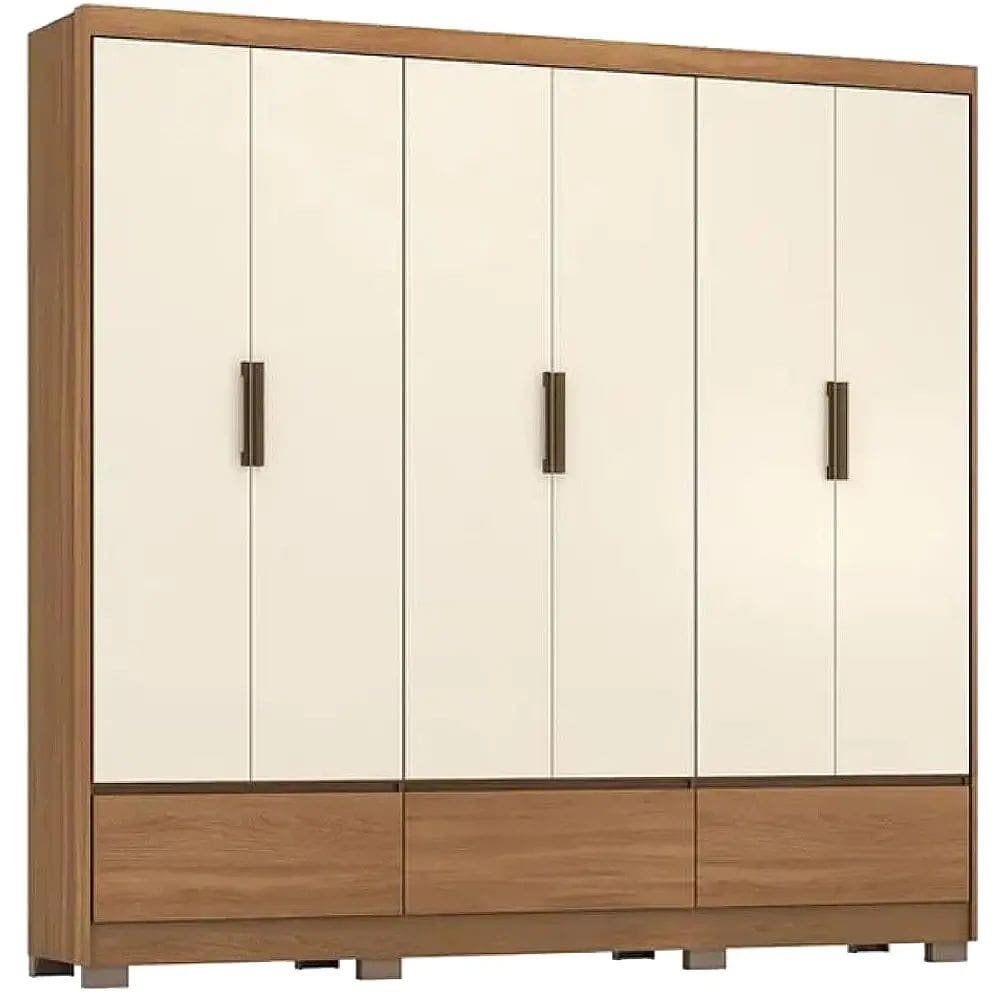 Guarda Roupa Himalaia Casal 6 Portas 3 Gavetas Demobile Cor Amendoa Off White